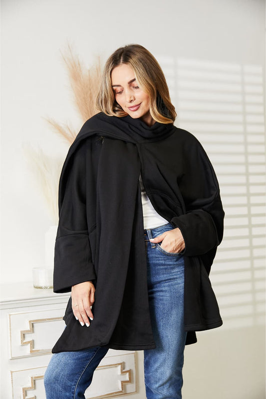 HEYSON Full Size Open Front Cardigan with Scarf Design Luvéillé