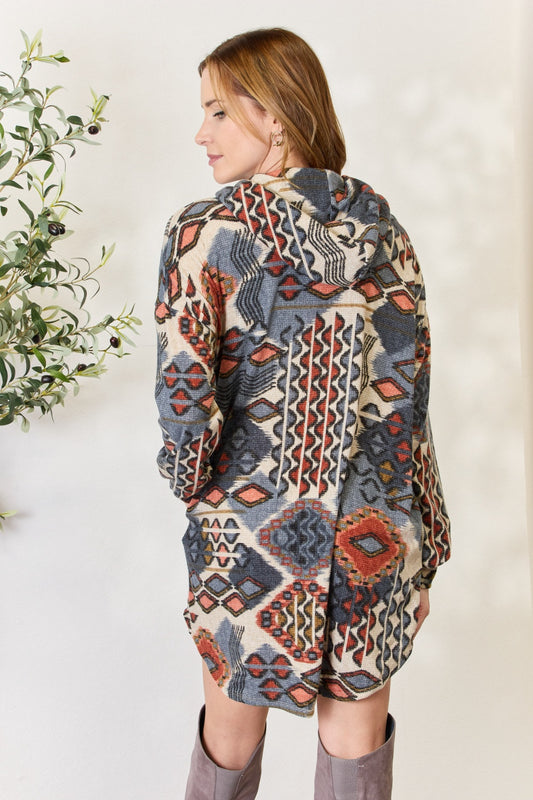 Heimish Full Size Printed Button Up Hooded Jacket Luvéillé