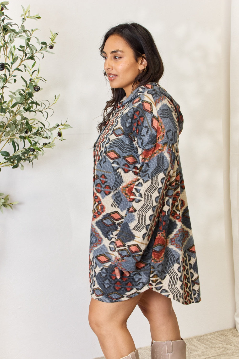 Heimish Full Size Printed Button Up Hooded Jacket Luvéillé
