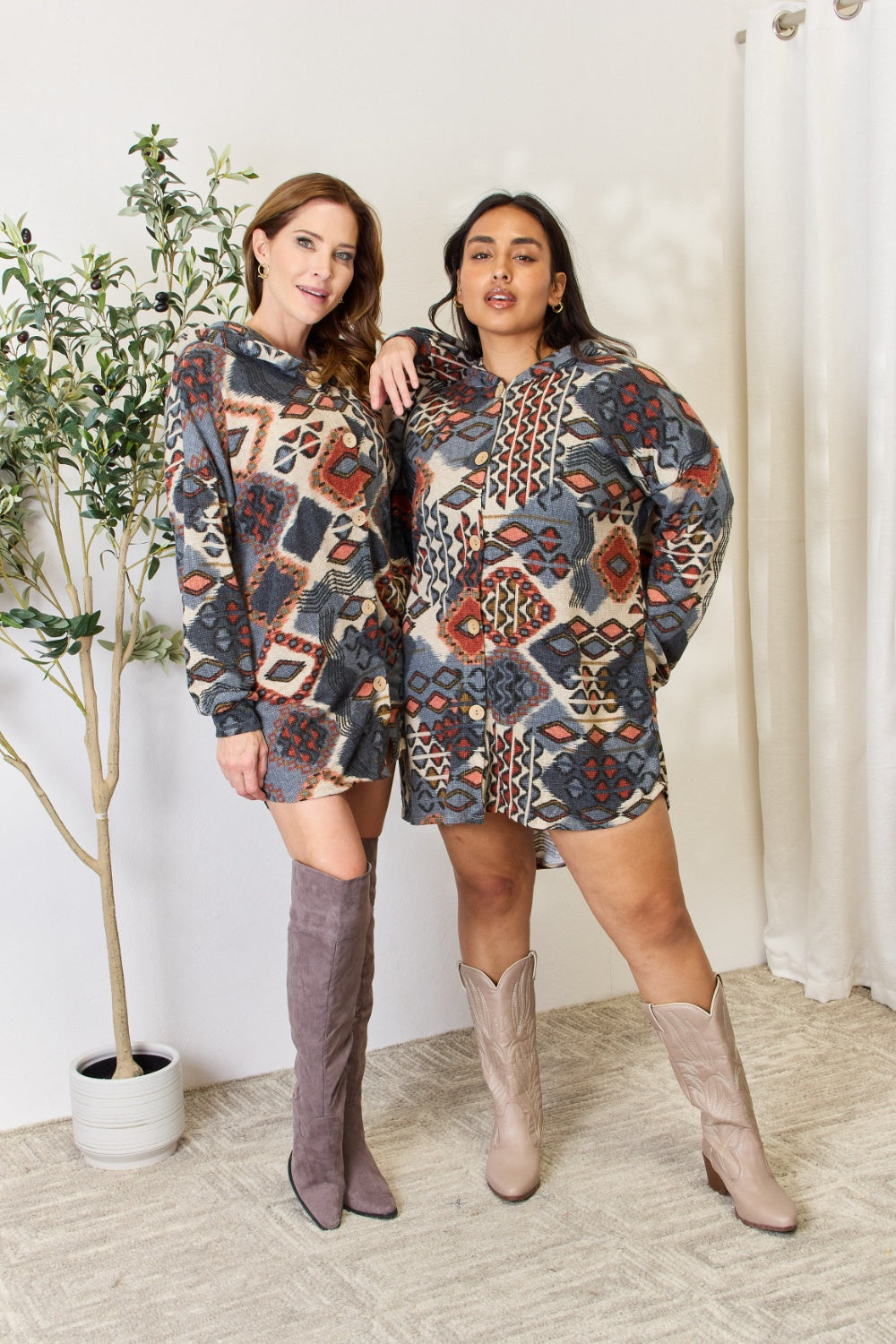 Heimish Full Size Printed Button Up Hooded Jacket Luvéillé