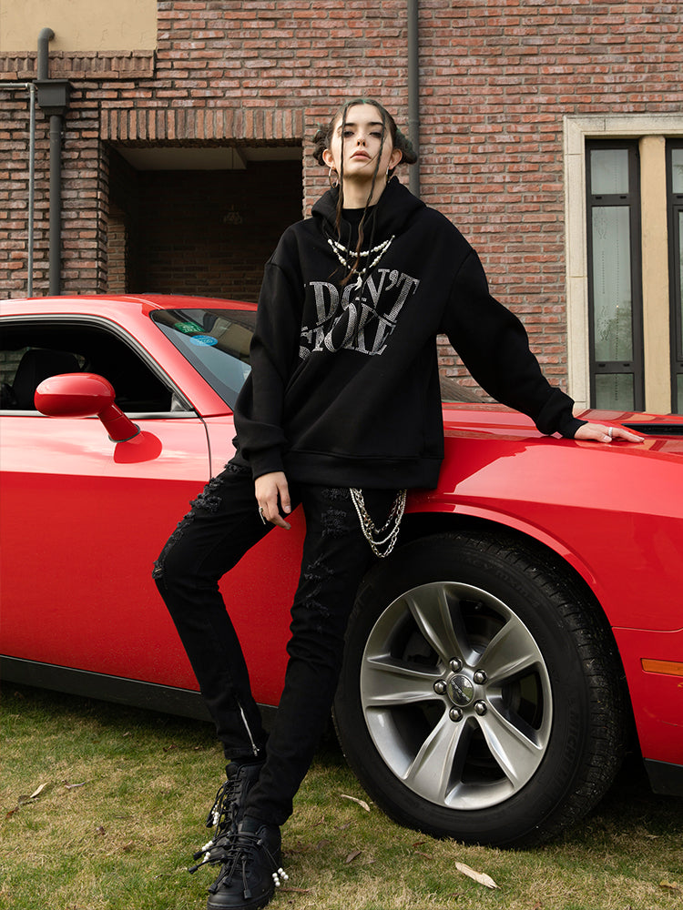 Japanese craft rhinestones hand-stamping hoodie sweater Luvéillé