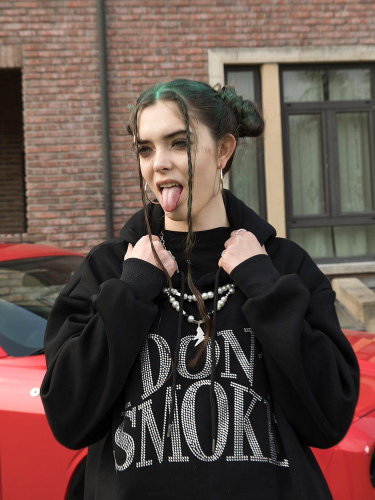 Japanese craft rhinestones hand-stamping hoodie sweater Luvéillé