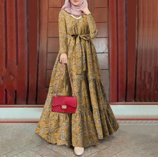 Long Sleeve Floral Print Crew Neck Dress Luvéillé