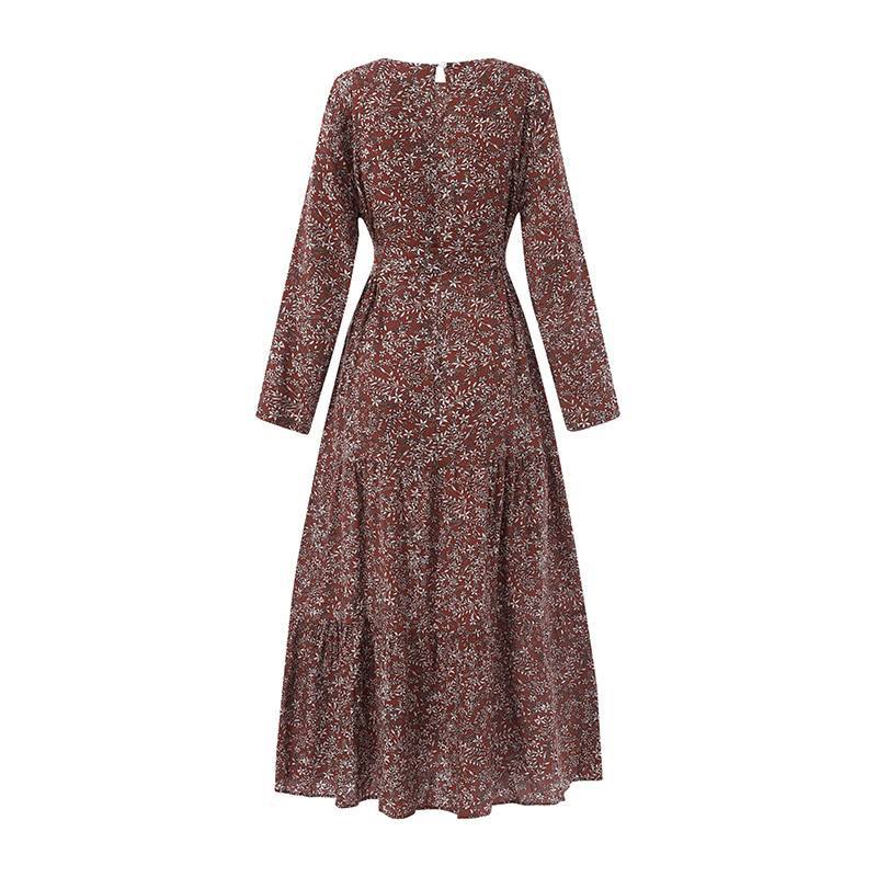Long Sleeve Floral Print Crew Neck Dress Luvéillé