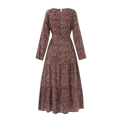 Long Sleeve Floral Print Crew Neck Dress Luvéillé