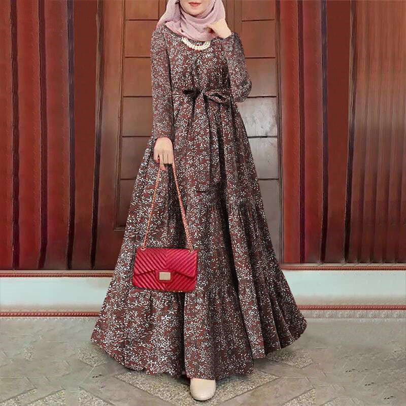 Long Sleeve Floral Print Crew Neck Dress Luvéillé