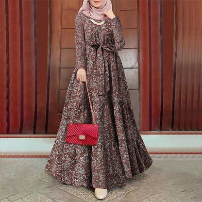 Long Sleeve Floral Print Crew Neck Dress Luvéillé