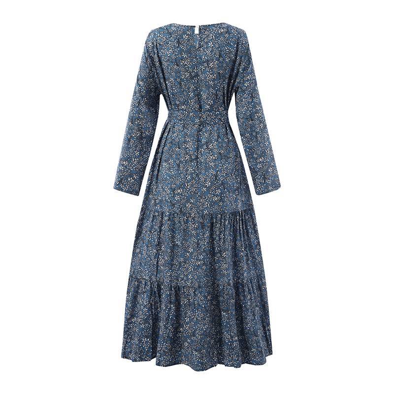 Long Sleeve Floral Print Crew Neck Dress Luvéillé