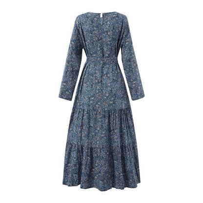 Long Sleeve Floral Print Crew Neck Dress Luvéillé