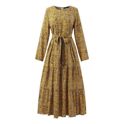 Long Sleeve Floral Print Crew Neck Dress Luvéillé