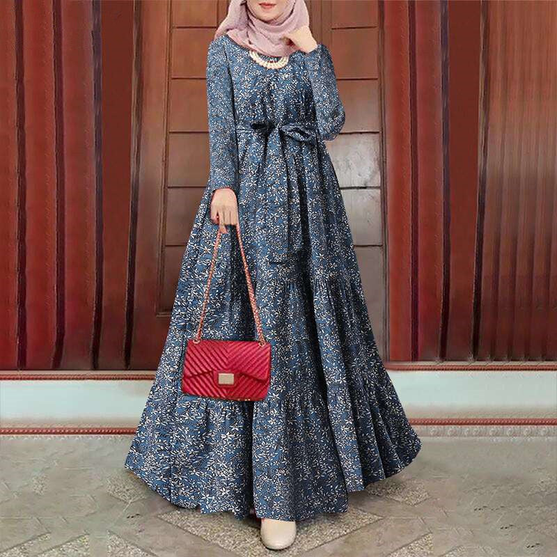 Long Sleeve Floral Print Crew Neck Dress Luvéillé