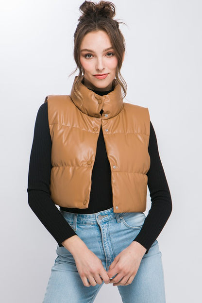 PU Faux Leather puffer West With Snap Button Luvéillé