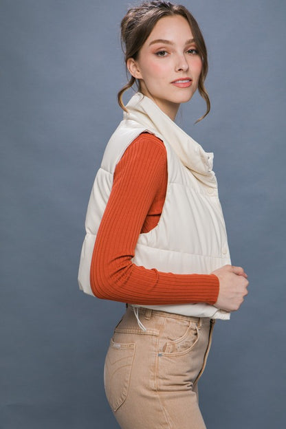 PU Faux Leather puffer West With Snap Button Luvéillé