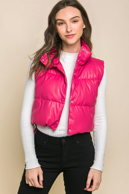 PU Faux Leather puffer West With Snap Button Luvéillé