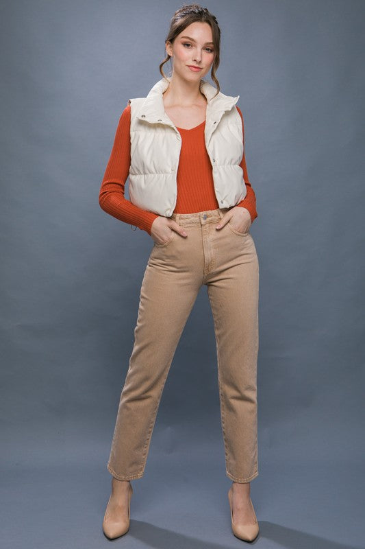 PU Faux Leather puffer West With Snap Button Luvéillé