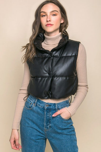 PU Faux Leather puffer West With Snap Button Luvéillé
