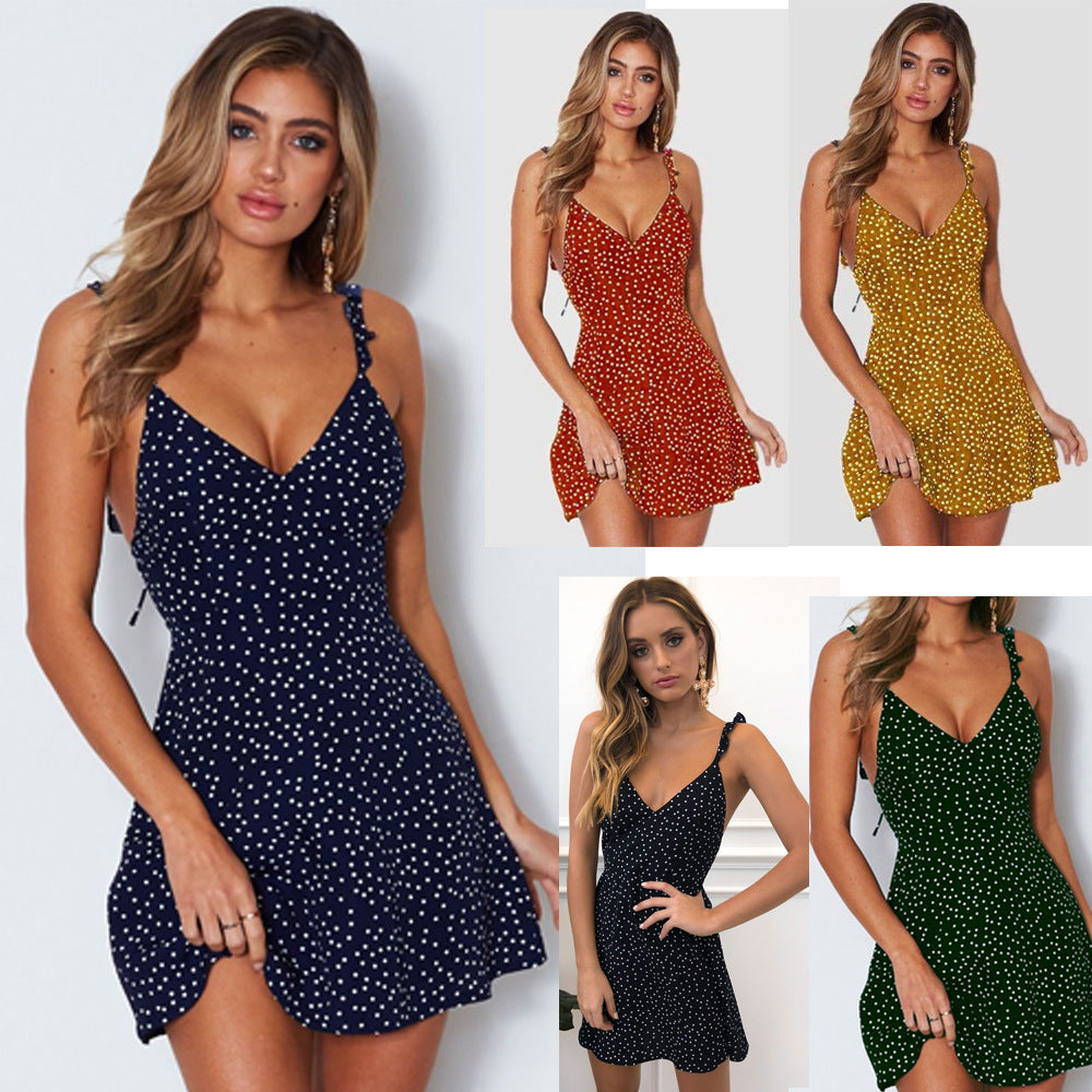 Polka-dot Strappy Dress Women Summer Fashion Beach Sundress Luvéillé