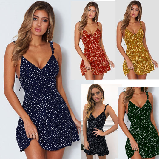 Polka-dot Strappy Dress Women Summer Fashion Beach Sundress Luvéillé