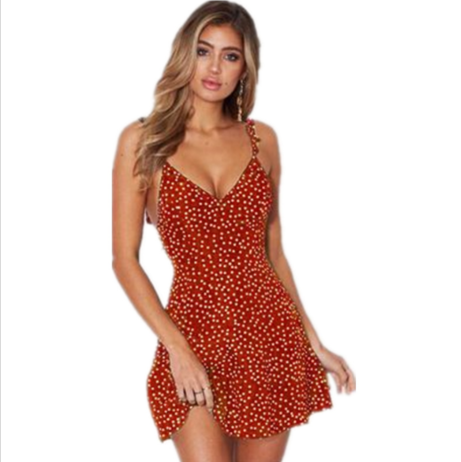 Polka-dot Strappy Dress Women Summer Fashion Beach Sundress Luvéillé
