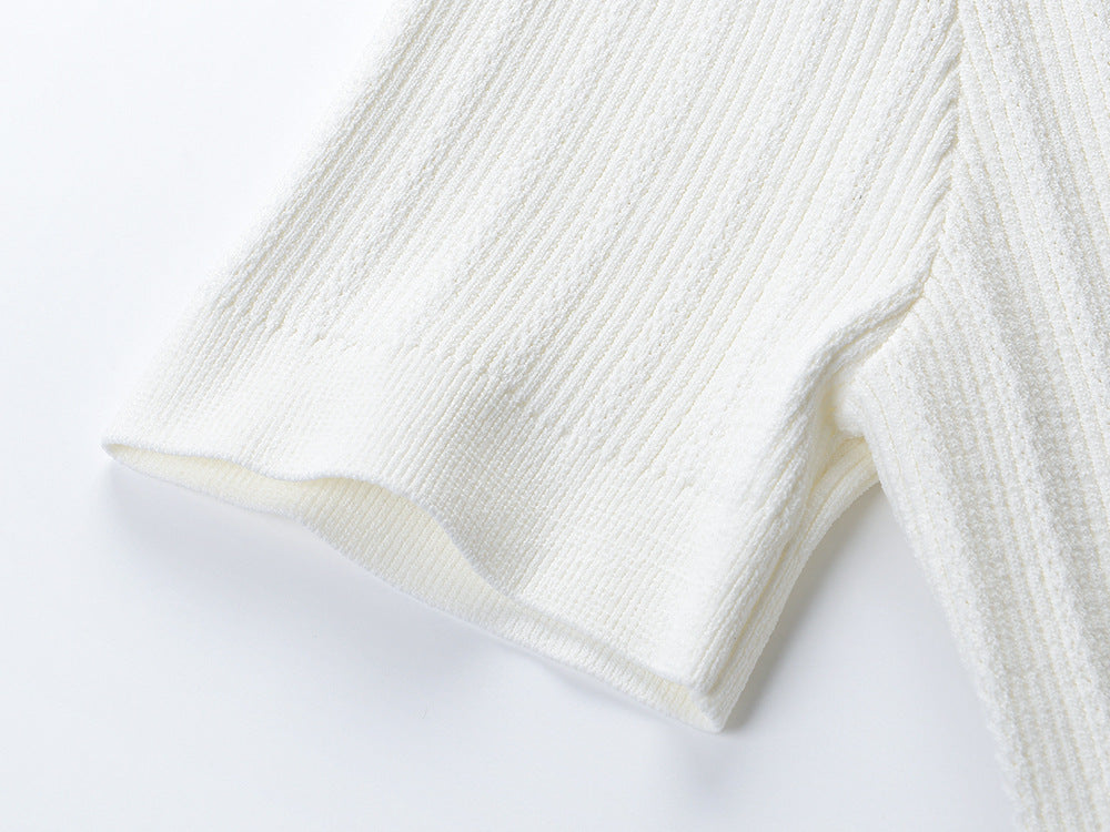 Round Neck Short Sleeve Waistband Thin Solid Color Knitted Buttock Skirt Luvéillé