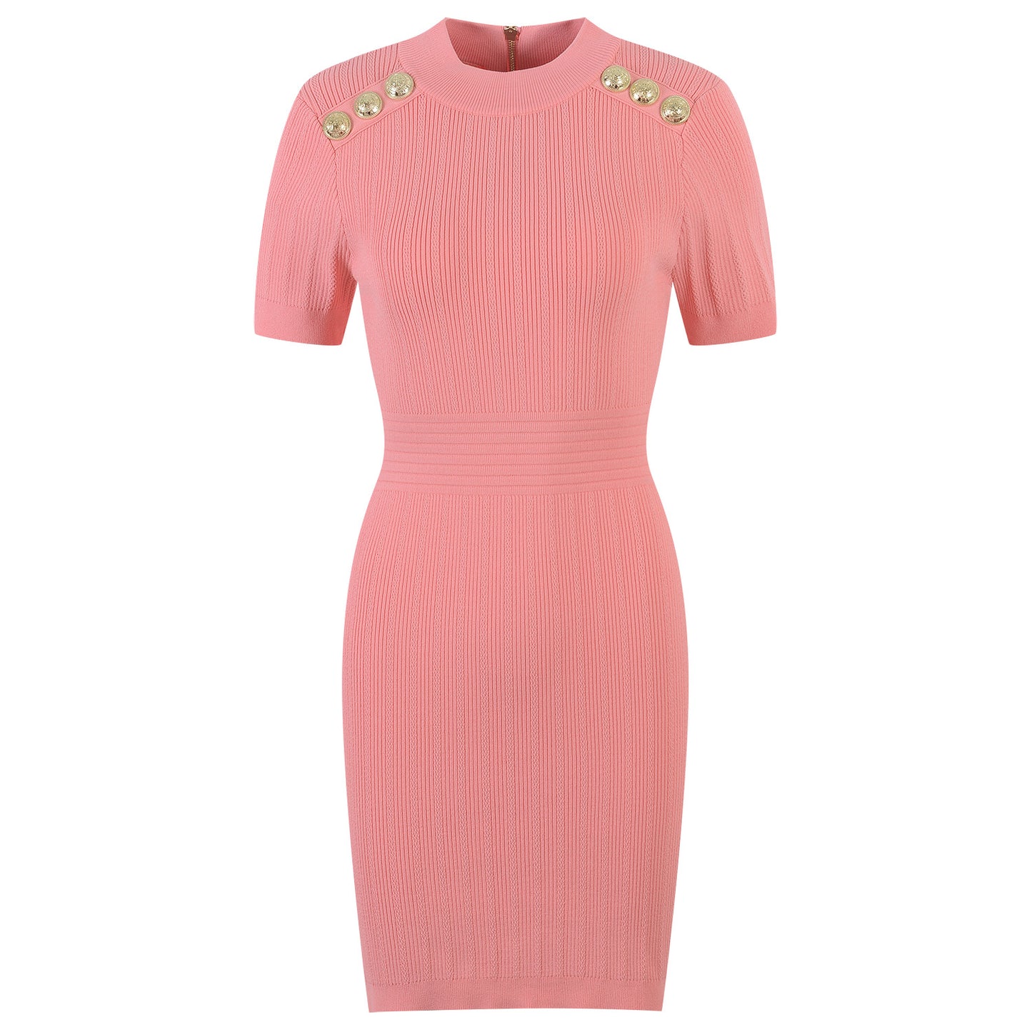 Round Neck Short Sleeve Waistband Thin Solid Color Knitted Buttock Skirt Luvéillé