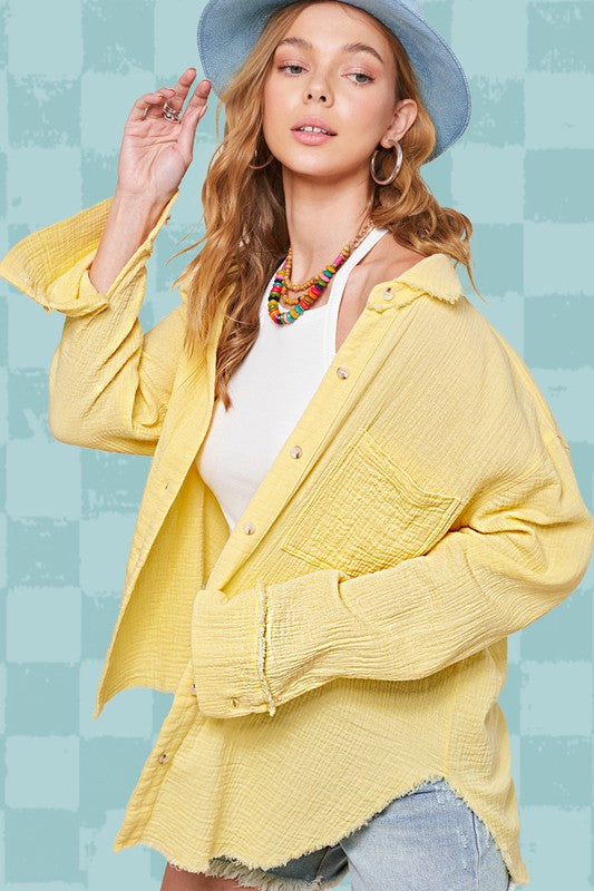 Soft Washed Crinkled Gauze Button Down Shirt Luvéillé
