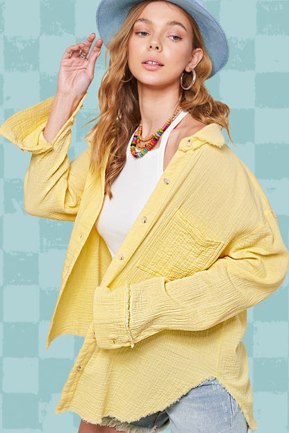Soft Washed Crinkled Gauze Button Down Shirt Luvéillé