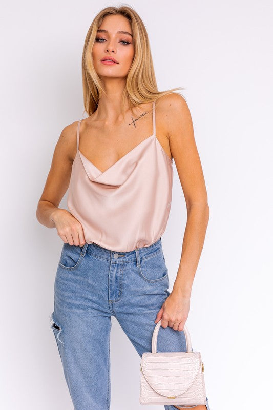Spaghetti Strap Cowl Neck Bodysuit Luvéillé