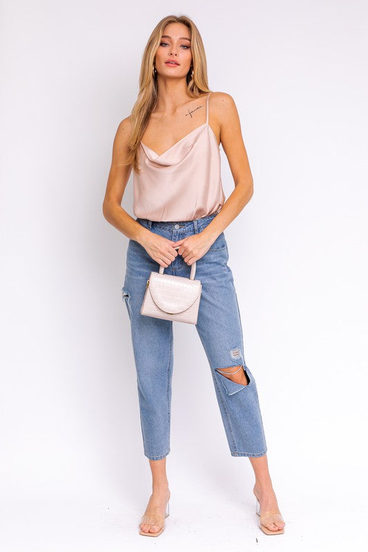 Spaghetti Strap Cowl Neck Bodysuit Luvéillé