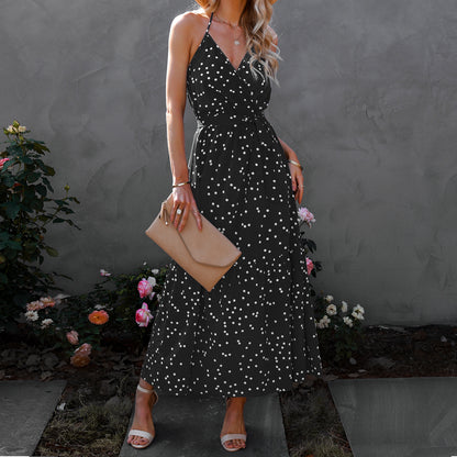 European And American Style V Neck Polka Dot Dress