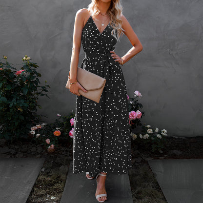 European And American Style V Neck Polka Dot Dress