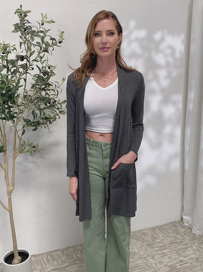 Celeste Full Size Open Front Cardigan with Pockets