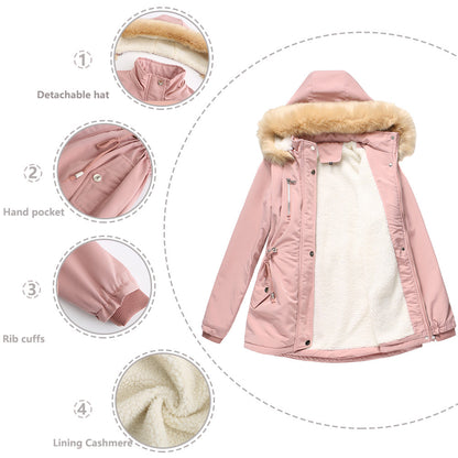 Velvet Loose Ladies Cotton Jacket With Detachable Hood And Fleece Jacket