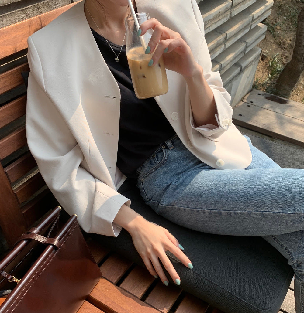 Temperament Female Autumn Collarless Short Suit Jacket