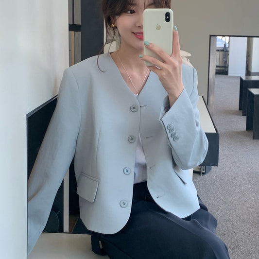 Temperament Female Autumn Collarless Short Suit Jacket