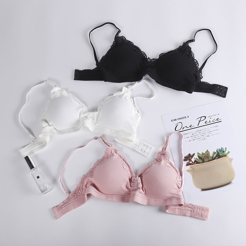 Women's New Threaded No Steel Ring Lace Trim Underwear Suit