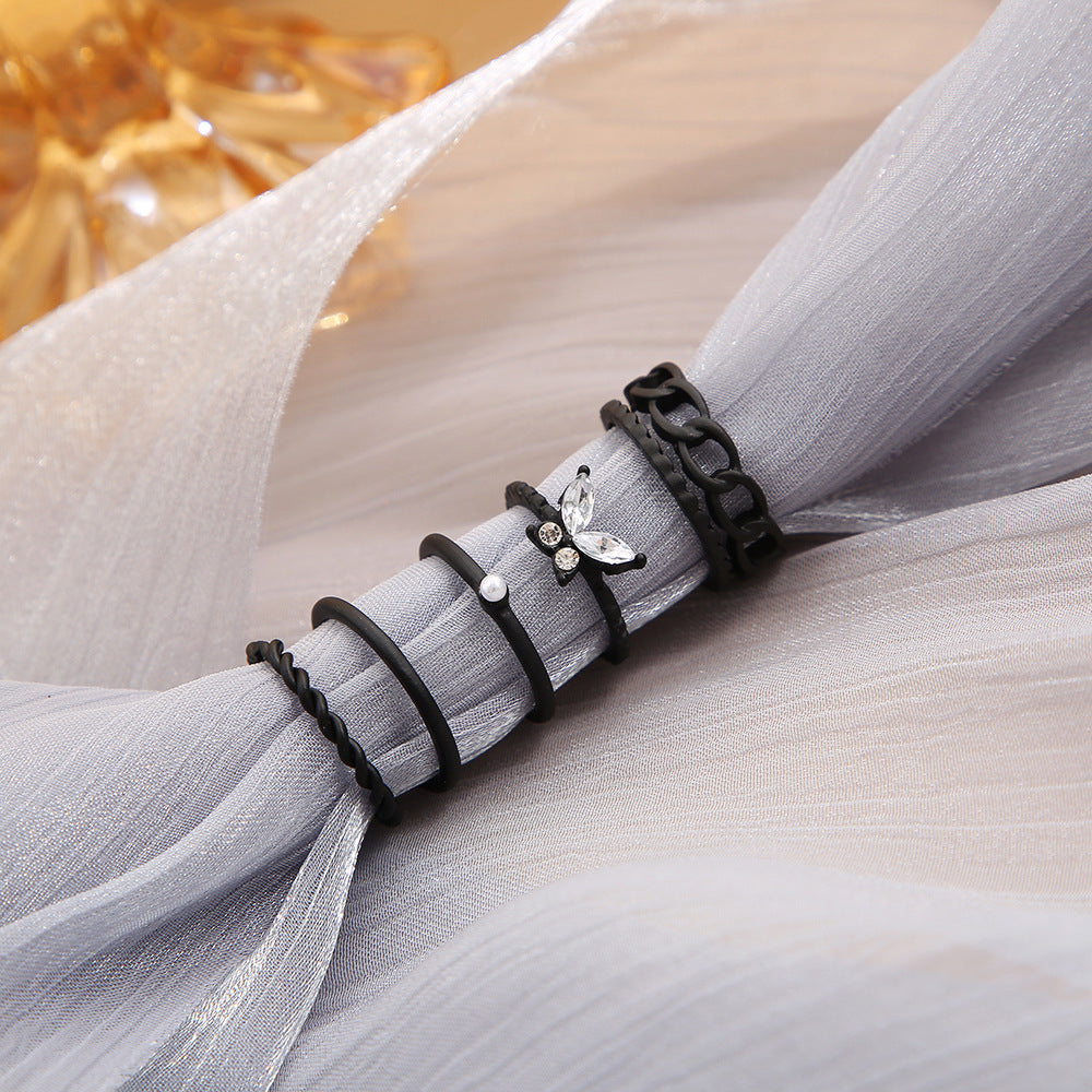 Minority Inlaid Diamond Butterfly Ring Set 5 Pieces