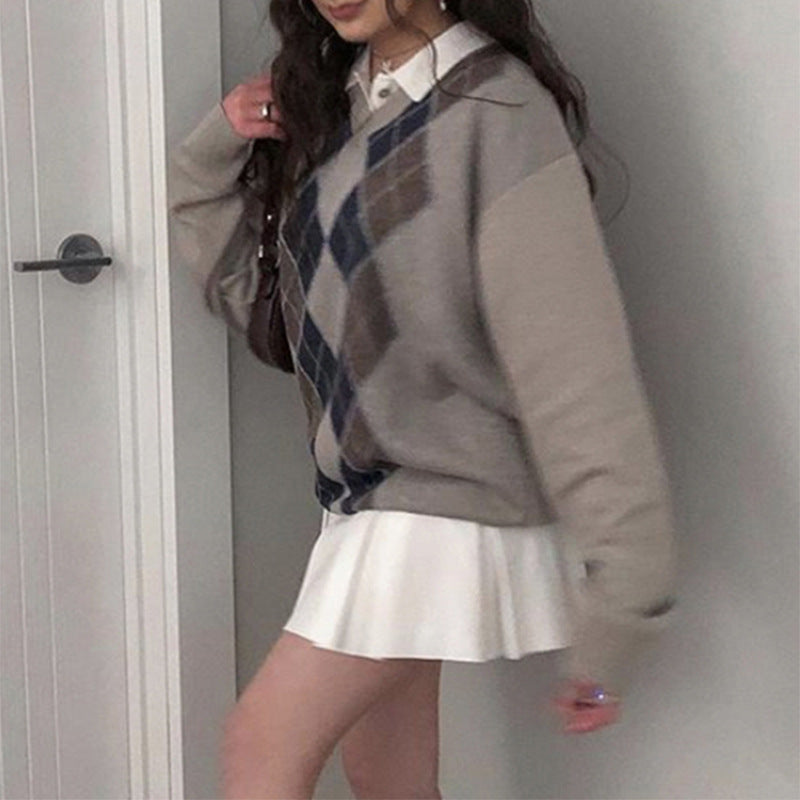 Knitted V-neck Sweater Casual Pullover Top