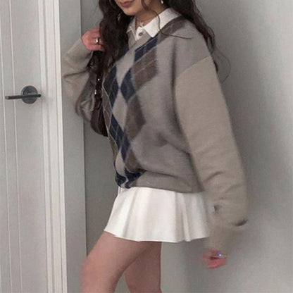 Knitted V-neck Sweater Casual Pullover Top