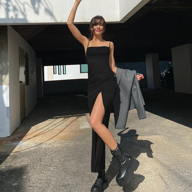 High Waist Pleated Slim Halter Dress