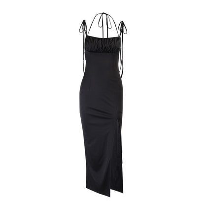 High Waist Pleated Slim Halter Dress