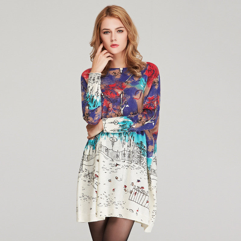 Women's Knit Sweater Women Loose Print