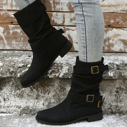 Low Heel Vintage Adjustable Buckle Boots