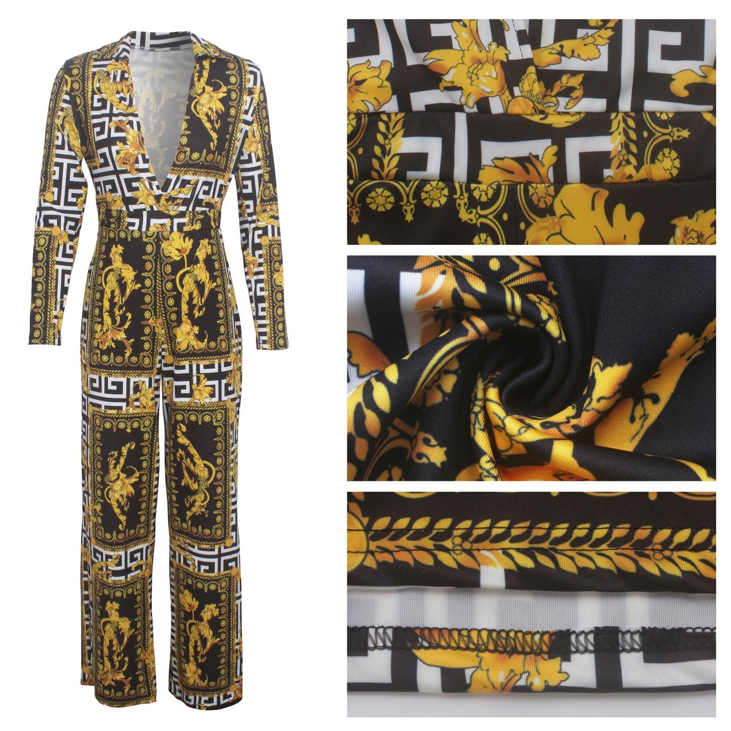 Long Sleeve V-Neck Jumpsuit