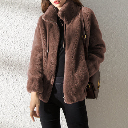 Fleece Warm High Neck Sweater Women Cardigan