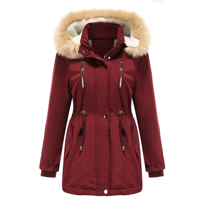 Velvet Loose Ladies Cotton Jacket With Detachable Hood And Fleece Jacket