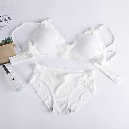 Women's New Threaded No Steel Ring Lace Trim Underwear Suit