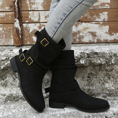 Low Heel Vintage Adjustable Buckle Boots