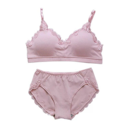 Women's New Threaded No Steel Ring Lace Trim Underwear Suit