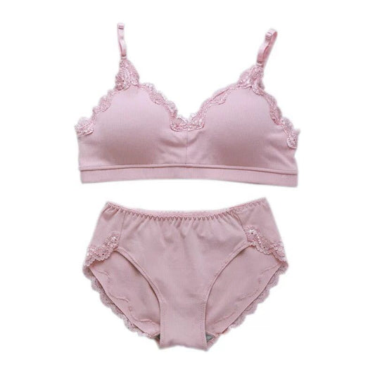 Women's New Threaded No Steel Ring Lace Trim Underwear Suit